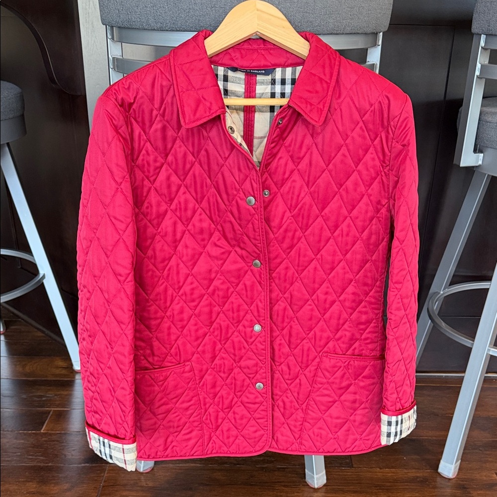 Burberry Red Quilted Jacket with Plaid Lining